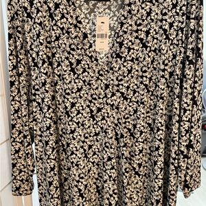 Lane Bryant Black and White Floral V-Neck Dress
